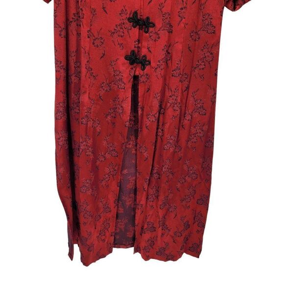 Vtg 90's Duster Cosplay Geisha Kimono Frog Knot High Slits Red Metallic  Sz 22 - Picture 9 of 14